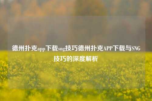德州扑克app下载sng技巧德州扑克APP下载与SNG技巧的深度解析