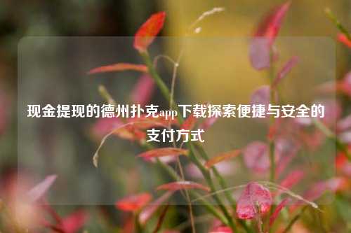 现金提现的德州扑克app下载探索便捷与安全的支付方式