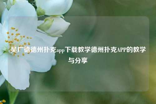 吴广德德州扑克app下载教学德州扑克APP的教学与分享
