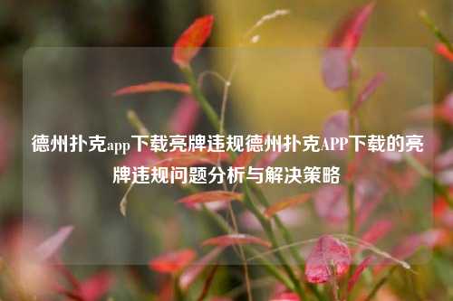德州扑克app下载亮牌违规德州扑克APP下载的亮牌违规问题分析与解决策略