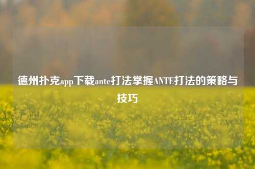 德州扑克app下载ante打法掌握ANTE打法的策略与技巧