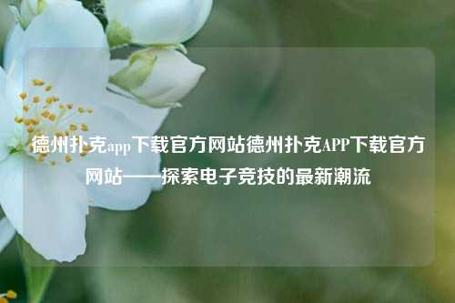 德州扑克app下载官方网站德州扑克APP下载官方网站——探索电子竞技的最新潮流