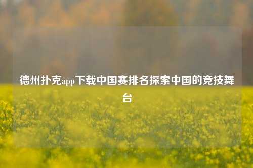 德州扑克app下载中国赛排名探索中国的竞技舞台