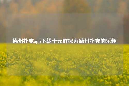 德州扑克app下载十元群探索德州扑克的乐趣