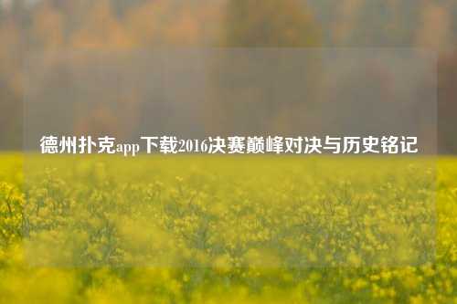 德州扑克app下载2016决赛巅峰对决与历史铭记