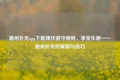 德州扑克app下载埋伏遵守规则，享受乐趣——德州扑克的策略与技巧