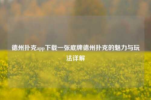 德州扑克app下载一张底牌德州扑克的魅力与玩法详解