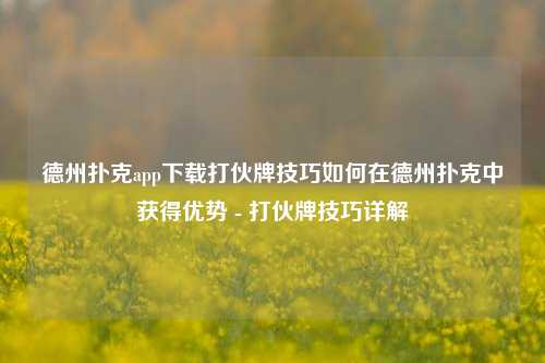 德州扑克app下载打伙牌技巧如何在德州扑克中获得优势 - 打伙牌技巧详解