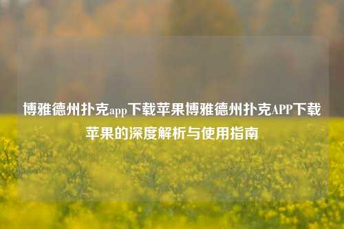 博雅德州扑克app下载苹果博雅德州扑克APP下载苹果的深度解析与使用指南