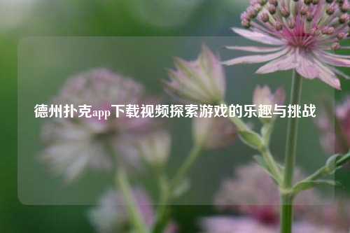 德州扑克app下载视频探索游戏的乐趣与挑战
