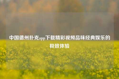 中国德州扑克app下载精彩视频品味经典娱乐的极致体验