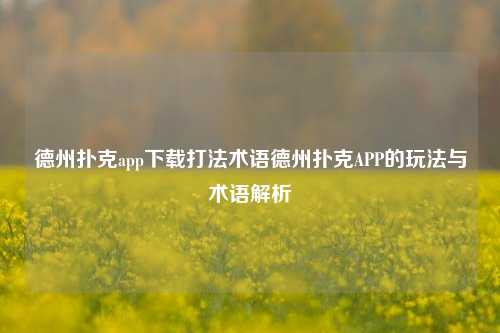 德州扑克app下载打法术语德州扑克APP的玩法与术语解析