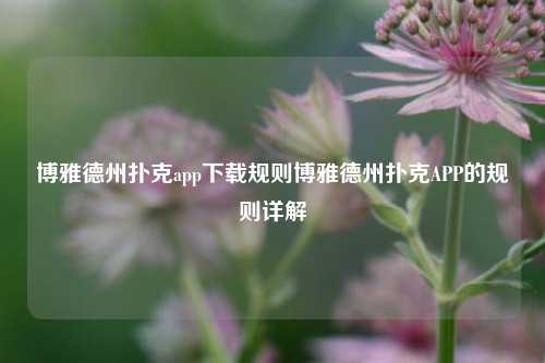 博雅德州扑克app下载规则博雅德州扑克APP的规则详解
