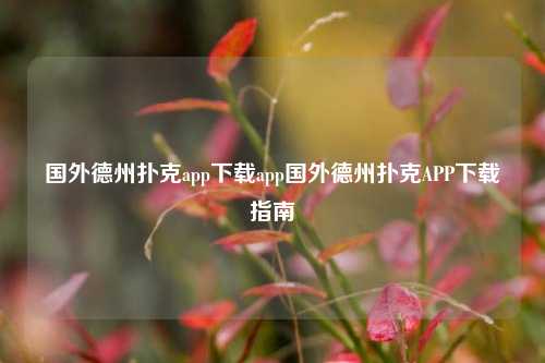 国外德州扑克app下载app国外德州扑克APP下载指南