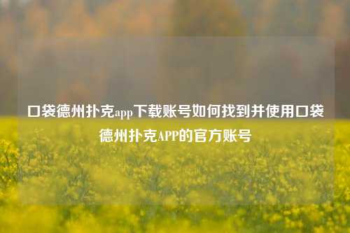 口袋德州扑克app下载账号如何找到并使用口袋德州扑克APP的官方账号