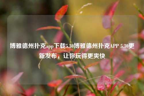 博雅德州扑克app下载5.30博雅德州扑克APP 5.30更新发布，让你玩得更爽快