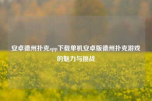 安卓德州扑克app下载单机安卓版德州扑克游戏的魅力与挑战