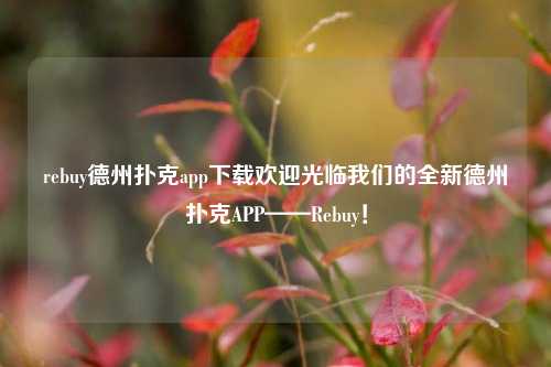 rebuy德州扑克app下载欢迎光临我们的全新德州扑克APP——Rebuy！
