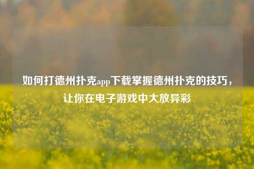 如何打德州扑克app下载掌握德州扑克的技巧，让你在电子游戏中大放异彩