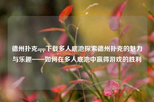 德州扑克app下载多人底池探索德州扑克的魅力与乐趣——如何在多人底池中赢得游戏的胜利