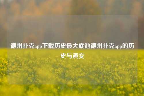 德州扑克app下载历史最大底池德州扑克app的历史与演变