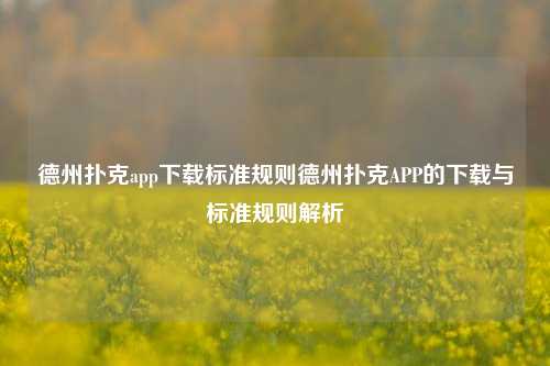德州扑克app下载标准规则德州扑克APP的下载与标准规则解析