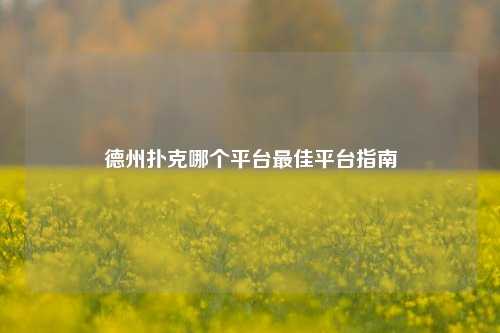 德州扑克哪个平台最佳平台指南