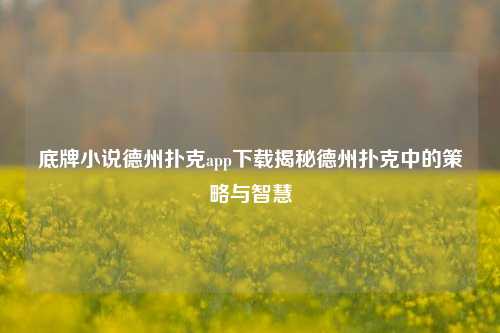 底牌小说德州扑克app下载揭秘德州扑克中的策略与智慧
