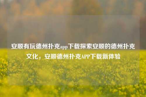 安顺有玩德州扑克app下载探索安顺的德州扑克文化，安顺德州扑克APP下载新体验