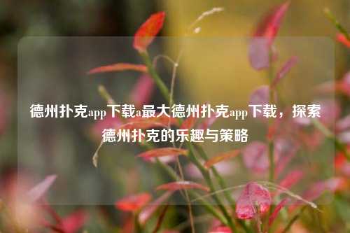 德州扑克app下载a最大德州扑克app下载，探索德州扑克的乐趣与策略