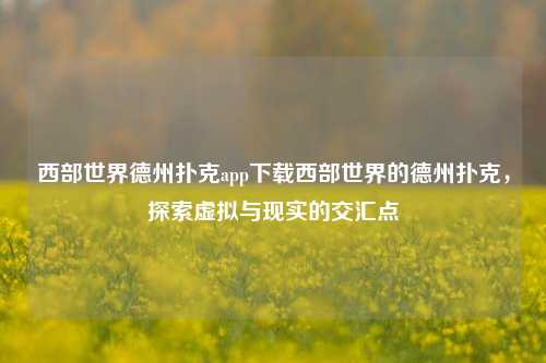 西部世界德州扑克app下载西部世界的德州扑克，探索虚拟与现实的交汇点