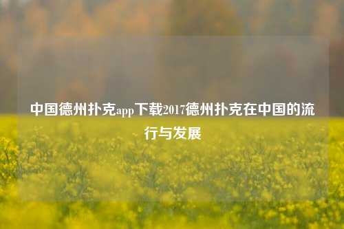 中国德州扑克app下载2017德州扑克在中国的流行与发展
