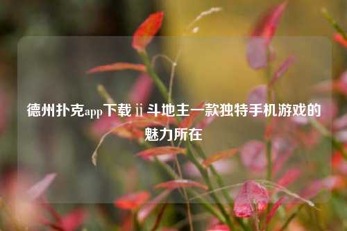 德州扑克app下载ⅱ斗地主一款独特手机游戏的魅力所在