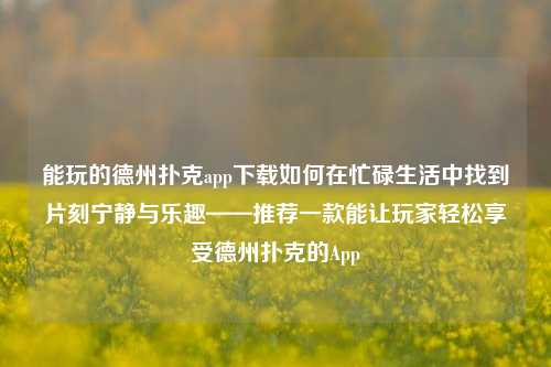 能玩的德州扑克app下载如何在忙碌生活中找到片刻宁静与乐趣——推荐一款能让玩家轻松享受德州扑克的App