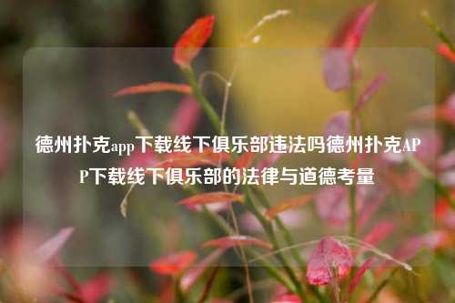 德州扑克app下载线下俱乐部违法吗德州扑克APP下载线下俱乐部的法律与道德考量