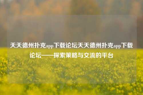 天天德州扑克app下载论坛天天德州扑克app下载论坛——探索策略与交流的平台