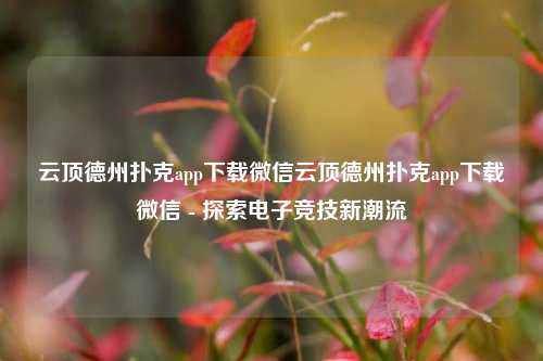 云顶德州扑克app下载微信云顶德州扑克app下载微信 - 探索电子竞技新潮流