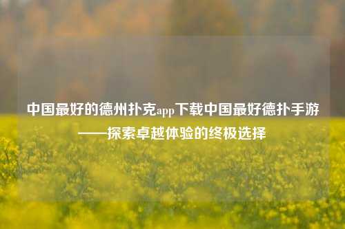 中国最好的德州扑克app下载中国最好德扑手游——探索卓越体验的终极选择