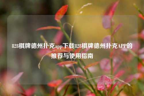 828棋牌德州扑克app下载828棋牌德州扑克APP的推荐与使用指南