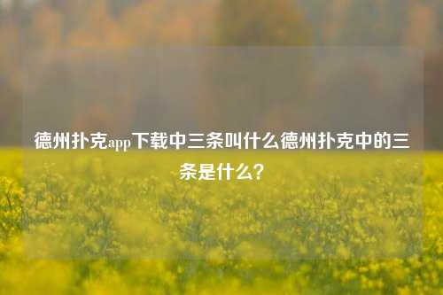 德州扑克app下载中三条叫什么德州扑克中的三条是什么？